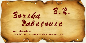 Borika Mabetović vizit kartica